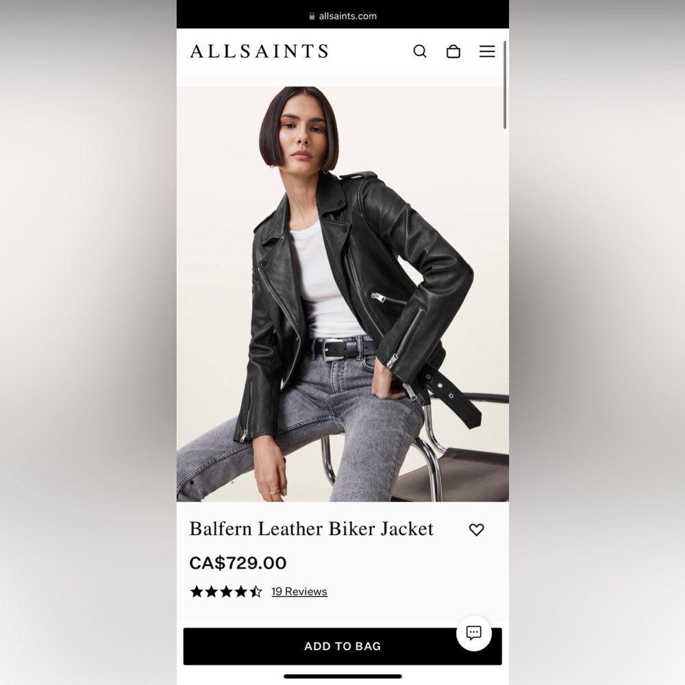 Allsaints Classic Black Leather Jacket - Picture 4 of 4